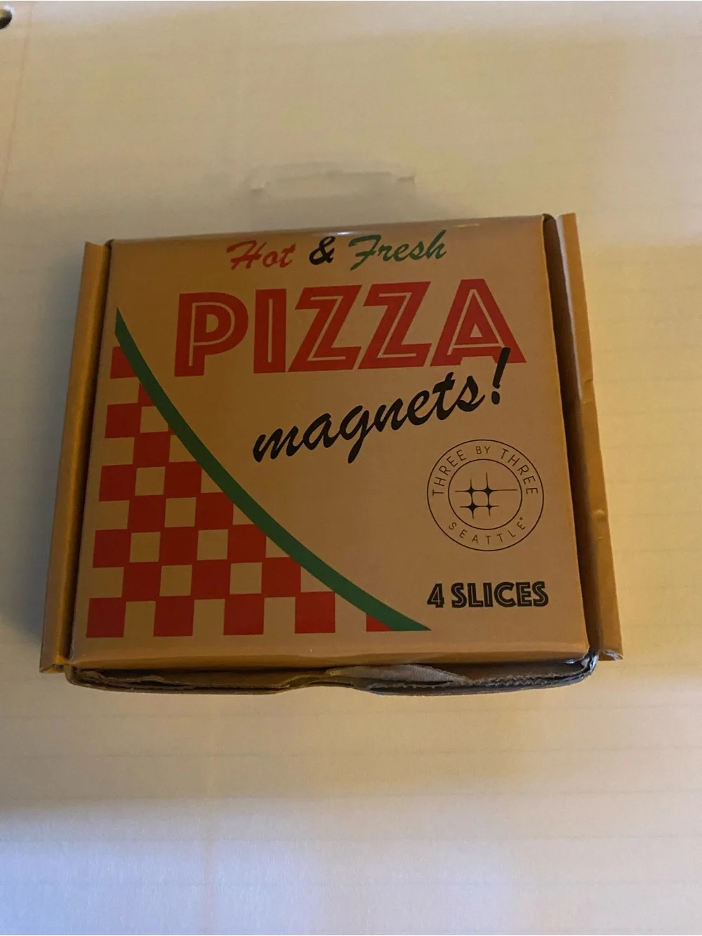 Pizza Slice Magnets in Box - Red, Green, Tan